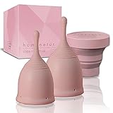 HOMENATUR Menstruationstasse - Set mit 2 Menstruationstassen in Größen S und L und Zusammenklappbarer Sterilisator - Medizinisches Silikon - WiederverwendBar, Bequem und Sicher - Multifunktional