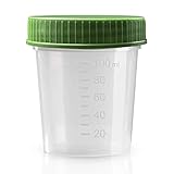 Urinbecher Premium Grün 10 Stück | 125 ml Fassungsvermögen bis 100 ml graduiert | auslaufsicherer und gefriertauglicher Urinprobenbecher mit Schraubdeckel | mattiertes Schriftfeld auf dem Becher
