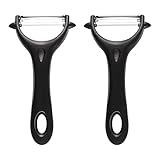 2 Stück Universalschäler Edelstahl, 14,5×7,5cm Schwarz Zweischneidige Schäler Sparschäler Ergonomischer Griff für Kartoffeln Karotten Gemüse Obst