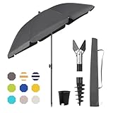 Sekey 180 cm Sonnenschirm Balkon mit Bodenhülse & Schutzhülle, Neigungs und Höhenverstellung, Sonnenschirm Strand für Balkon, Garten & Terrasse, Runder Sonnenschutz UPF 50+