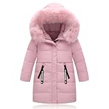 Tilozs Kinder Winterjacke Mädchen Wintermantel Länge Steppjacke Trenchcoat Winter Jacke Warmer Parka Mantel mit Fellkapuze Outdoor, Rosa, 128(Herstellergröße: 130)