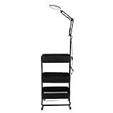Friseursalon-Kosmetikwagen, USB-Lichter, 10 Stufen, dimmbar, 3 Schichten, platzsparend, geräuschlos, Universal-Riemenscheibe, Trolley, 62 Lichtchips für Tattoo