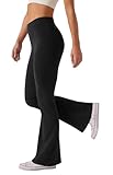 Glacspyg Damen Hose High Waist Schlaghose Bootcut Flared Yogahose Bauchtraining Elastische Freizeit Laufhose Schwarz S
