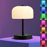 PORTRES Kabellose Tischlampe, wiederaufladbar, batteriebetrieben, Pilzlampe mit Dimmer, 3-stufige Helligkeit, Touch-Lampe mit Opalglas-Lampenschirm, für