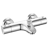 Badewannenarmatur mit Thermostat, Bevankly Duscharmatur Thermostat Wannenarmatur aus Messing, Aufputz Thermostat Mischbatterie Dusche Sicherheitssperre bei 38°, Thermostat für die Badewanne, Chrom