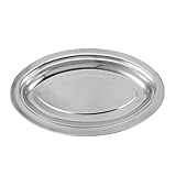 MUSISALY 1Stk Ovale Scheibe edelstahlplatte edelstahlteller energiesteckdose esstablett Kreistablett Fleisch-Servierplatte Mehrzweck-Gebäckschale ovaler Snackteller Rostfreier Stahl Silver