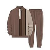 Vexuqedy Jogginganzug Herren Baumwolle Trainingsanzug Zweiteiliger 1/4 Zip Sweatshirt Ohne Kapuze und Sporthose Jogginghose Set Stilvolle Streifen Freizeitanzug Übergangs Sportanzug