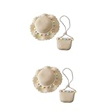 ibasenice 2 Sets Bommel Strohhalm Für Blumenkostüm Partyhüte Cosplay Tee Entworfen Mädchen Kinder Strandspiel Mit Zubehör Geldbörse Crossbody Große Bunte Mütze Baby Sommer Beige Tasche