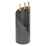 raik Kaminbesteck Otto 3-teilige Kamingarnitur aus Besen Schaufel Schürhaken im Ständer 64 cm Holzgriffe Stahl Grau für Kaminöfen, Feuerstelle, Küchenherd