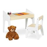 Relaxdays Kindersitzgruppe, Kindertisch Set, Tisch und Stuhl, Kindersitzkombination, für Jungen und Mädchen, beige-weiß
