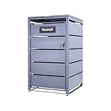 Albatros Mülltonnenbox 1er Tonne | bis 240 Liter | Anthrazitgrau RAL 7016 | verzinkter Stahl | Premium Dämpfer| Aufkleber-Set | wetterfest| verstellbare Füße| Türgriff mit Schloss | Gartenbox