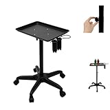 Salonwagen Friseurwagen Rollwagen Höhenverstellbar 64-108cm - Professioneller Tattoo-Trolley mit 360°-Rollen & Werkzeughalter | Stauraum Schwarzer Salon-Tischwagen für Friseursalon, Spa & Haarfärben