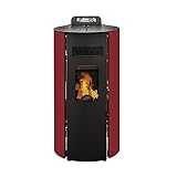 STUFE A PELLET ITALIA - Mod. BOSTON 9Kw - Effizienz 91%, Heizt 90 m², 20 Std. Autonomie, 5 Geschwindigkeiten, 5 Leistungsstufen, Programmierbar, 24 Monate Garantie (Rot)