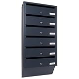 Profirst Briefkastenanlage Maildrop 6 Anthrazit Stahl Zylinderschloss je 2 Schlüssel für 6 Parteien Namensschildhalter inkl. Montagematerial