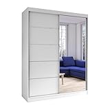 Fabryka Mebli Idźczak Kleiderschrank mit Spiegel Vista 05 Schwebetürenschrank Schlafzimmerschrank Wohnzimmerschrank Schiebetürenschrank - Schrank Garderobe Modern Design (Weiß/Weiß)