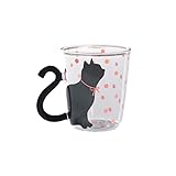 Niedliche Katze Kitty Glasbecher, Tasse Teetasse Milchtasse Kaffeetasse rosa - rote Punkte Wassergläser