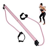 Relaxdays Pilatesstab, 2 Widerstandsbänder mit Fußschlaufe, Pilates-Bar-Set, Yoga, Fitness, Pilates Trainingsgerät, pink