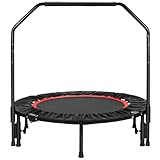 LIFERUN Kleine Trampolin Indoor 101cm, Mini Fitness Trampoline Erwachsene, 150 kg belastbar, mit Verstellbare Haltegriff für Zuhause Cardio-Trampolin-Training, Rot
