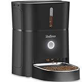 Balimo Distributore Automatico Cibo Gatti, 3L Dispenser Crocchette Gatto, Distributore Cibo Gatticon Timer Programmabile, 6 pasti al Giorno, Con Vasca in Acciaio INOX, Adatto Per Cani e Gatti, Nero