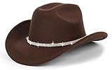 Cowboyhut für Damen, glitzernd, silberfarben, schwarz, Westernhut mit glitzernden Strasssteinen, 3 Kreise, Diamant, kaffeefarben, 7/7 1/4