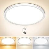 NIBSHOOM LED Deckenlampe mit Bewegungsmelder, 3000K/4000K/6500K 18W IP44 Wasserdicht Deckenleuchte Innen für Flur Bad Treppe Balkon Garage