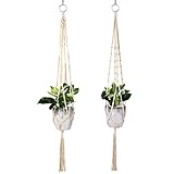 XREE 2 Stück Makramee Blumenampel, 105cm Blumenampel Hängend Innen Hängeampel Hängetopf Baumwollseil Deko Pflanzhänger für Innen Außen Decken Balkone Wanddekoration