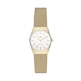 Skagen Damenuhr Grenen Lille Solar, Solarbetriebenes Dreizeiger Uhrwerk, 26MM Goldfarbenes Edelstahlgehäuse mit EdelstahlMeshArmband, SKW3077