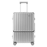OZWYCY Rollkoffer Frontöffnungsbox, Rahmen Aus Aluminiumlegierung, Herrenkoffer, Hohes Gepäck, Codebox, Universal-Rad-Trolley Reisekoffer(Plateado,20in)