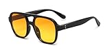 Retro-Sonnenbrille für Damen, Herren, klassisch, 70er, Vintage, Trendy Aviator, quadratisch (Schwarz/Gelb)