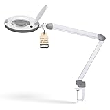 Lumeno dimmbare LED Lupenleuchte 8515GR mit großer 152 mm Echtglaslinse, einstellbare Helligkeitsstufen, geeignet als Arbeitsleuchte, Lupenlampe, Lesehilfe, 5 Dioptrien Grau
