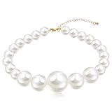 Weiße Perlenkette Damen, Imitation Perle Halskette Damen Vintage Halskette Schmuck Perlen Kette Kurze Runde Perlen Choker Kette Große, Weiße Perlen Halsketten Verstellbare für Frauen und Mädchen