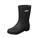 Richymfa Regenstiefel für Damen, gepolstert, rutschfest, wasserdicht, flach, Arbeitsstiefel, Ankle Boots, bequem, Regenstiefel, elegant, für Damen, Schwarz , 38 EU