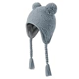 KAKU NANU Mütze Baby Wintermütze Beanie Baby Mädchen and Jungen Bommel für Mütze mit Ohrenklappen Kinder Grau 1 2 Jahre