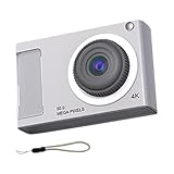 Huhudyy 48MP HD Mini Kamera 2,4 IPS Display 16-Fach Zoom Digitalkamera mit Blitzlicht für Kinder Studenten, Silber