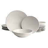 ECHTWERK 18-teiliges Vintage Tafelservice, 'Blanka' Nature-Design, für 6 Personen, Stilvolles Geschirrset mit Struktur aus Steingut mit 6 x Speiseteller, 6 x Beilagenteller, 6 x Suppenteller, Creme