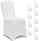 DETEX® Stuhlhussen 10er Set Weiß Hochzeit Stretch Dehnbar 30°C Waschbar Stuhlbezug Hussen für Stühle Bezug Überzug Cover Deko Hochlehner ohne Armlehne
