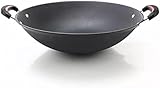 Chinesisches Gusseisen-Wok-Pfannen-Set, unbeschichtet, antihaftbeschichtet, Doppelohr-Bratpfanne und Kasserolle für traditionelles Kochen, runder Boden, chinesische Kochgeschirr-Kollektion (2 Stück,
