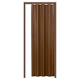 tectake® Schiebetür Komplettset, Lamellentür, Falttür, Tür 80x203 cm, Raumtrenner mit Laufschiene, Vorhang gegen Zugluft, Klapptür als Kälteschutz, Schallschutz, Holz Optik - Teak