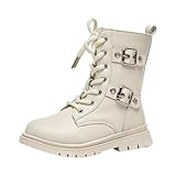DHYUEN Mädchen Stiefeletten Schnürung Flache Schnürstiefel Winterstiefel Mit Seitlichem Reißverschluss Britischer Stil Gummistiefel Winterboots Herbst Winter Kurze Stiefel Lederstiefel