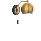 LOGT Vintage Wandleuchte mit Schalter und Stecker Wandlampe mit Kabel Innen Wandstrahler Verstellbar Industrial Retro Wandbeleuchtung Kugeln Gold Wandspot Schwenkbar Leselampe Wand,1