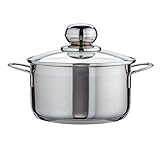 Level One Topf Edelstahl 20 cm Kochtopf Induktion 3,6 L Fleischtopf & Bratentopf mit Glasdeckel für den Backofen, rostfreier Edelstahl, für alle Herdarten geeignet
