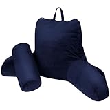 Lesekissen Bettauflage Kissen mit Abnehmbarer Nackenrolle, Rückenkissen mit Tragegriff für Bett , Rückenlehnen mit Waschbare Abdeckung, Stützkissen zum Lesen, Fernsehen (Marineblau ﻿, Extra Groß)