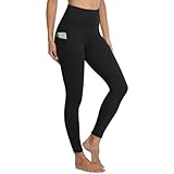 Gayhay Leggings Damen High Waist Sport Leggings mit Taschen Schwarze Sportleggins Lang Sporthose Bauchweg Blickdicht Fitnesshose Yoga Gym Leggings Laufhose Schwarz S-M