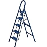 Klappbare Leiter mit 5 Stufen, mit Armlehnen, leicht, tragbar, für Zuhause und Büro, 150 kg Kapazität, Blau