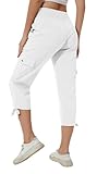 Huayuzh Damen Cargo Caprihose Wanderhose 3/4 Hose Sommer Cargohose Leichte Atmungsaktiv Athletisch Reisen Lässig Outdoorhose Weiß XL