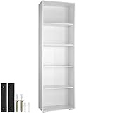 tectake® Bücherregal, Regal Holz, Standregal mit 5 offenen Fächern für Bücher, CD Regal, als Wohnwand Wohnzimmer, Home Office oder Büro, als Regal Küche oder Kinderregal - weiß