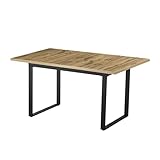 B&D home Esstisch Anna, ausziehbar 120-160 x80 cm 4-6 Personen Küchentisch Holztisch mit Kufengestell schwarz für Küche, Esszimmer, skandinavisch Industrial Design, Eiche Optik, 11202-US-EIDA-P