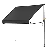 BelleMax Klemmmarkise Markise Balkon ohne Bohren, 150 cm x (125 + 25 cm) Anthrazit, Balkonmarkise mit Handkurbel, Faltbarem Seitenarm, UV-Schutz, Wasserdicht und Höhenverstellbar