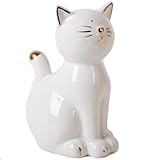 Logbuch-Verlag Katzenfigur weiß Gold Katzen Deko aus Porzellan Dekokatze Geschenk Geburtstag 13,5 cm