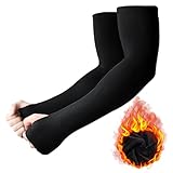 Lange Armstulpen, Arm Sleeves Winter für Männer und Frauen, Schwarz Arm Ärmel mit Daumenloch, Größe L, Armlinge für Winter Radfahren, Fahren, Volleyball, Basketball, Laufen, Gaming, Outdoorarbeit